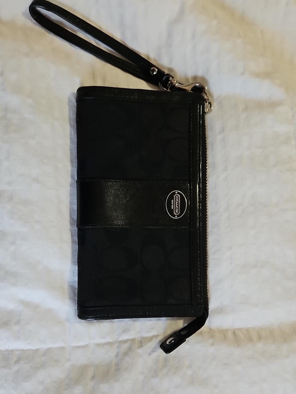 Coach Black Signature Zip Wristlet